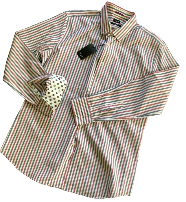 Paul Smith Slim Fit Blue and Red Stripe Shirt - Size 17/43