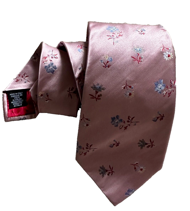 Paul Smith Pink Floral Silk Tie - Hidden Red Rose Elegance!