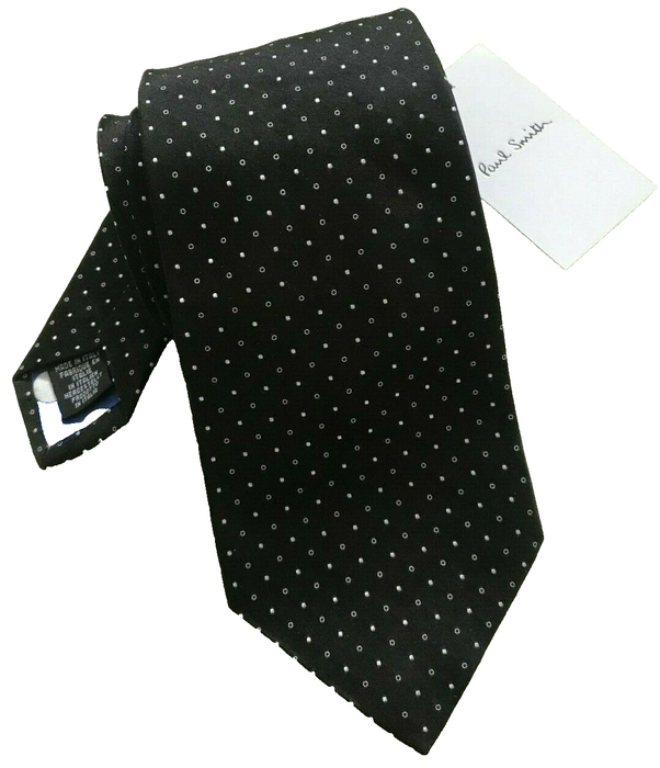 PAUL SMITH Silk TIE | Black with Micro Dots & Micro Squares Detail | 8cm Width