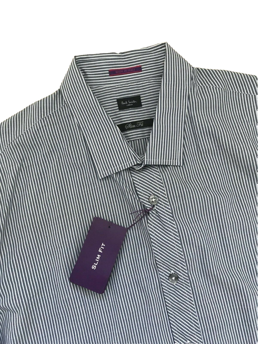 ポールスミス シャツ ロンドン LS シャツ グレー ストライプ サイズ 16.5 / 42 p2p 22" スリムフィット