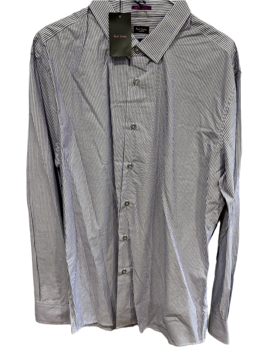 Paul Smith Long Sleeve Slim Fit Purple Stripe Shirt - Size 17.5/44 - Pattern Cuff detail