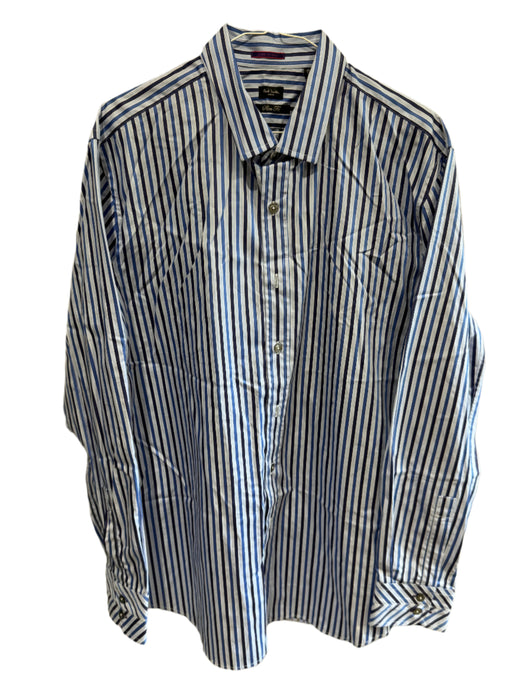 Paul Smith Long Sleeve Slim Fit Shirt - Blue with Contrasting Stripes and Cuffs - Size 17/43