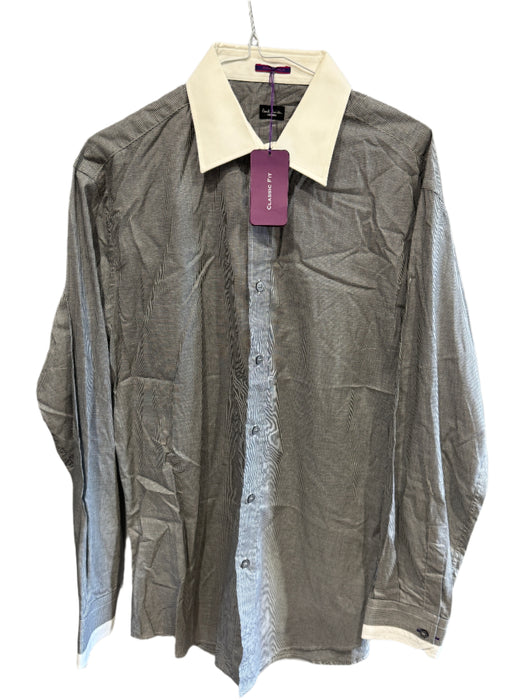 Paul Smith Microcheck Shirt - Grey with White Collar and Single Cuff - Size 15.5/39