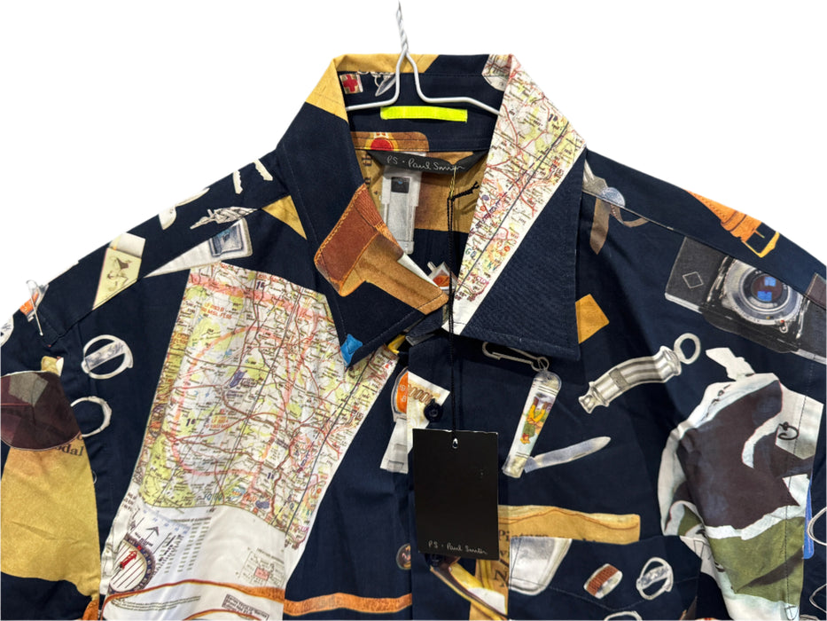 Paul Smith Navy Short Sleeve Shirt | Travel Items Theme | PS Collection | RARE