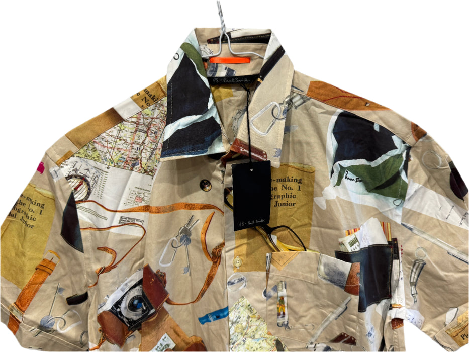 PAUL SMITH GRAPHIC PRINT SHORT SLEEVE SHIRT - HOLIDAY VIBES WITH DESIGNER FLAIR!