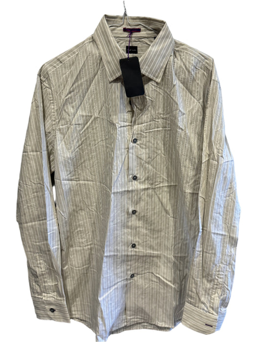 Paul Smith Long Sleeve Grey, Beige, and Mint Stripe Shirt - Size 16.5/42