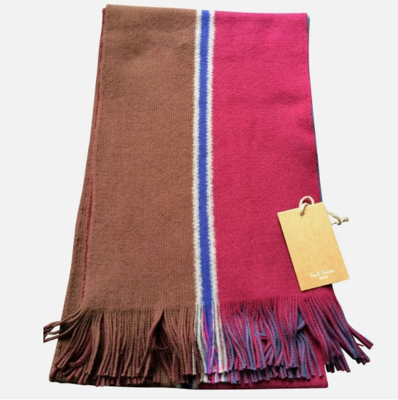 Paul Smith Reversible Scarf - Brown/Red with Blue Stripe - One Size