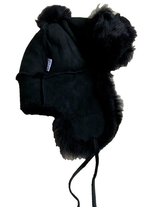Paul Smith Black Sheepskin Chapka Hat | Cord Fastening | Faux Fur | Size M