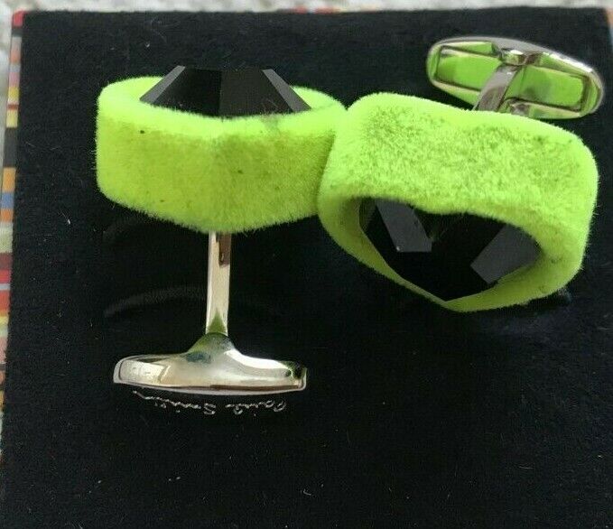 Paul Smith Cufflinks   Neon Green Velvet HEART with centre Stone