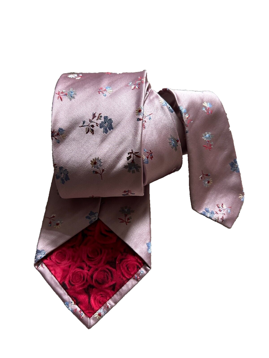 Paul Smith Pink Floral Silk Tie - Hidden Red Rose Elegance!