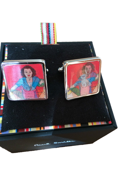 Paul Smith Lenticular Crop Top "Pin-Up" Cufflinks – Ultra-Rare White Palladium Edition (New Old Stock – Early 2000s!)