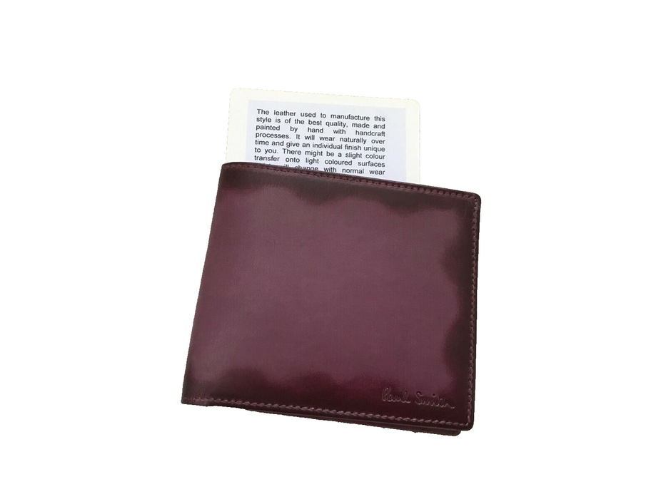 Paul Smith Boxed Wallet 8 Card Slots Burnished Plum Calf Leather  Brown Interior - UNBOXED