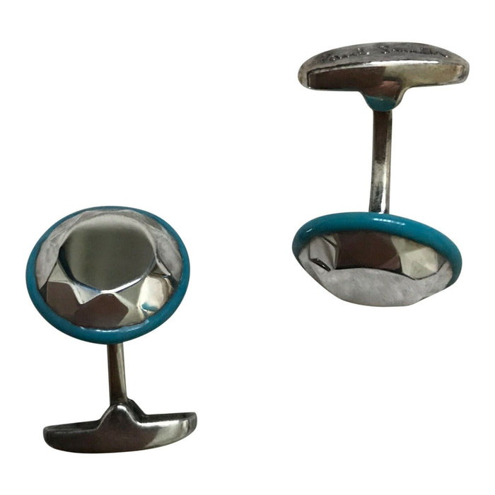 Paul Smith Sterling Silver Cufflinks with Blue Ceramic Edging - Gift Boxed
