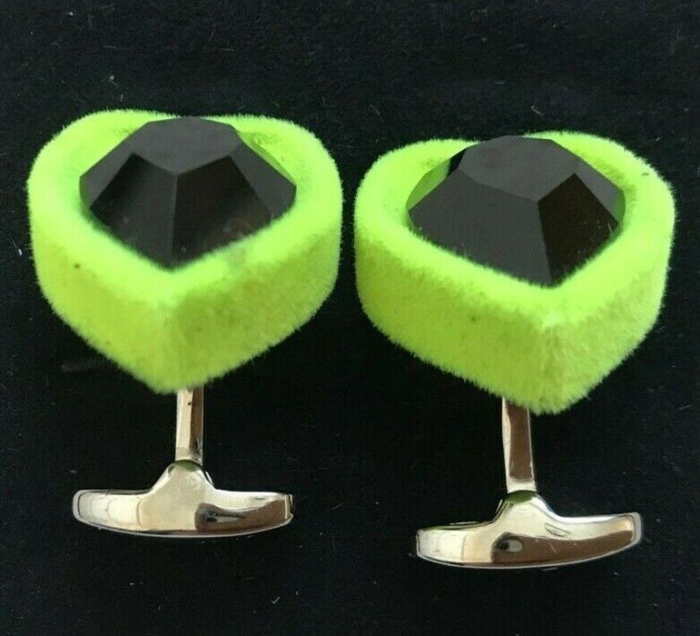 Paul Smith Cufflinks   Neon Green Velvet HEART with centre Stone