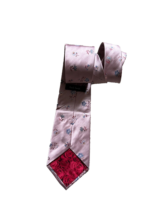 Paul Smith Pink Floral Silk Tie - Hidden Red Rose Elegance!