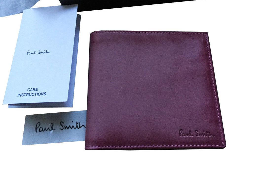 Paul Smith Boxed Wallet 8 Card Slots Burnished Plum Calf Leather  Brown Interior - UNBOXED