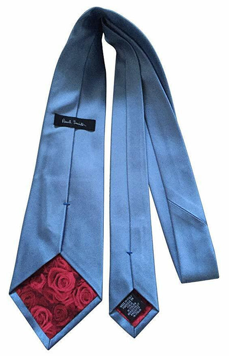 Paul Smith Silk Tie - Classic Blue with Red Rose Lining - Italian Craftsmanship