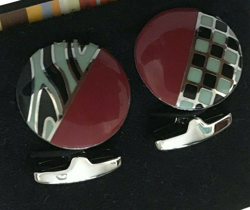 Paul Smith Enamel Deco Cufflinks - Red, Green, and Black