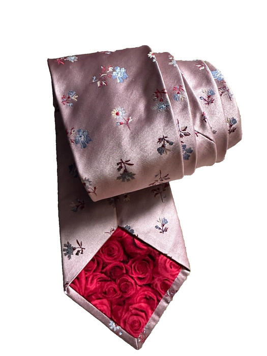 Paul Smith Pink Floral Silk Tie - Hidden Red Rose Elegance!