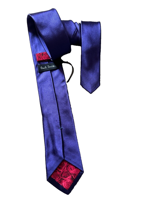 Paul Smith Narrow Silk Tie - Plain Purple with Red Rose Lining - Italian Elegance Awaits!