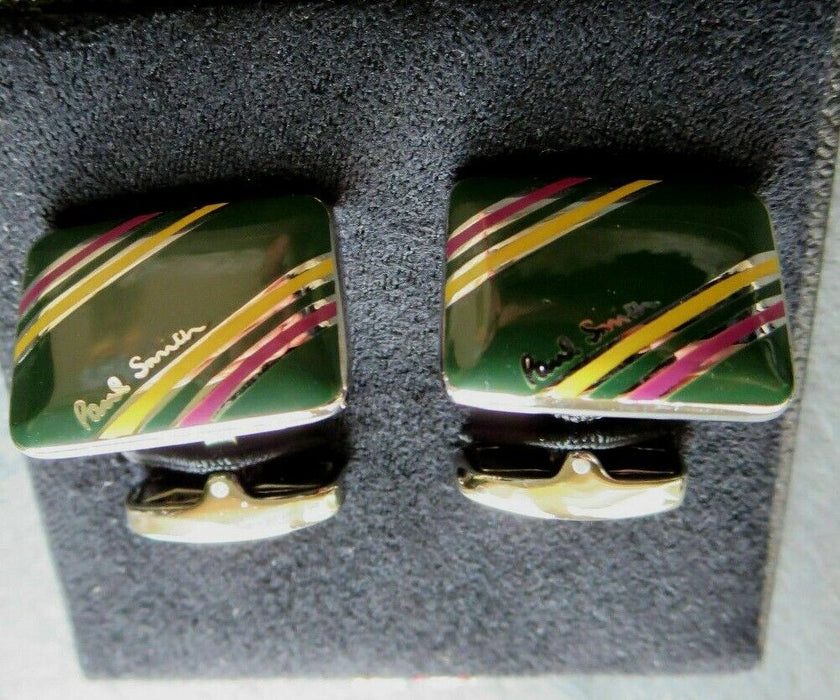Paul Smith Bevelled cufflinks Green & Yellow stripe