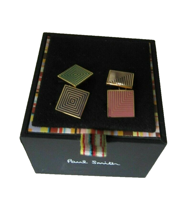Paul Smith Geometric Lines Cufflinks - Two-Tone Design with Chain Fastening