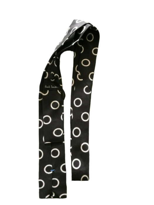 PAUL SMITH Silk Tie | Square Cut Featuring White Circle Print | Narrow 5cm Width