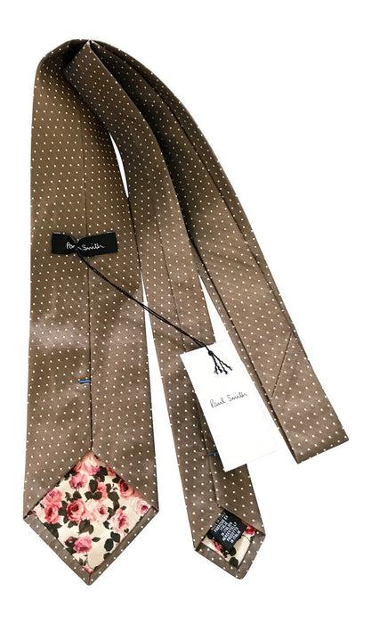 Paul Smith Brown Silk Tie with White Dots - Italian Craftsmanship, Timeless Appeal!