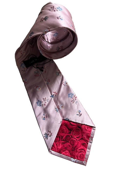 Paul Smith Pink Floral Silk Tie - Hidden Red Rose Elegance!