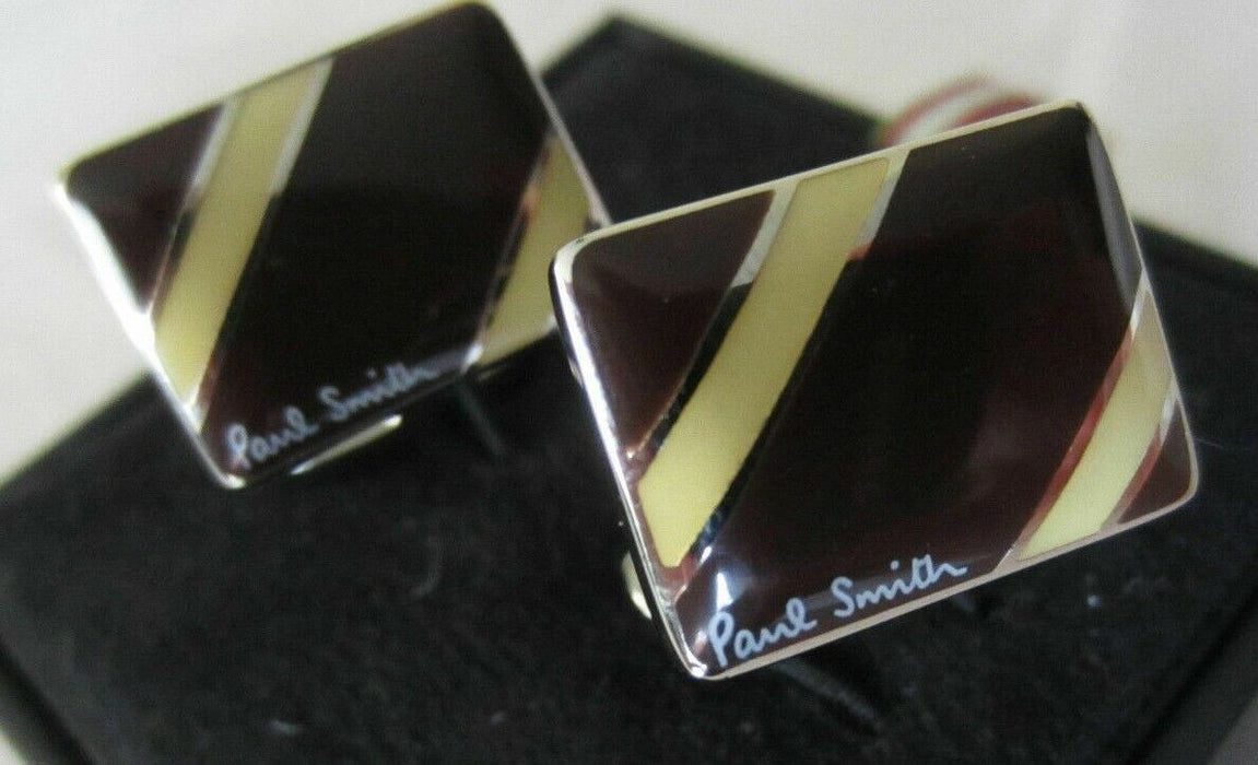 Paul Smith Rectangle Cufflinks with Yellow diagonal Stripe Boxed Rare & Unique