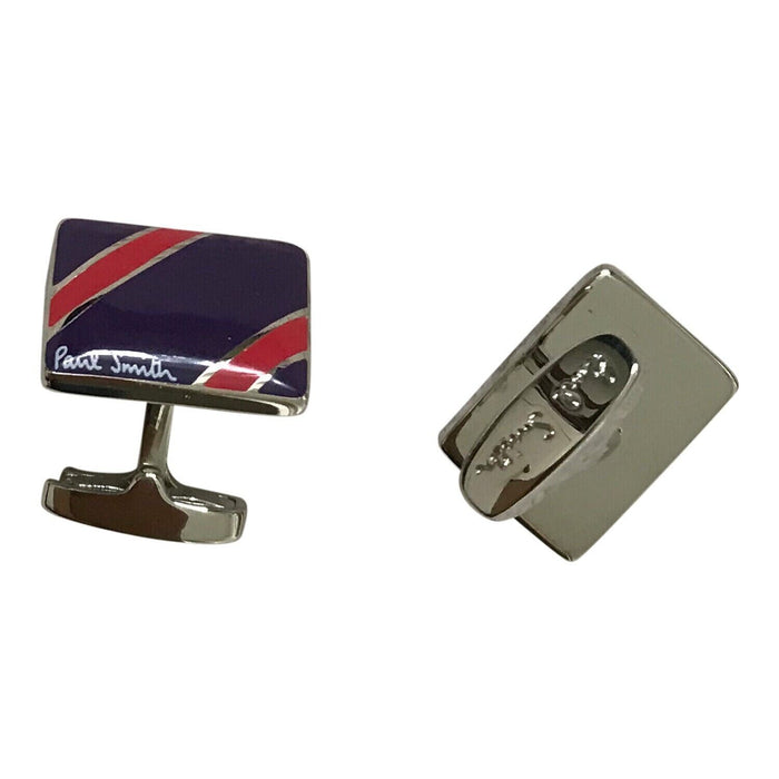 Paul Smith Rectangular Cufflinks – Red & Purple Diagonal Stripe