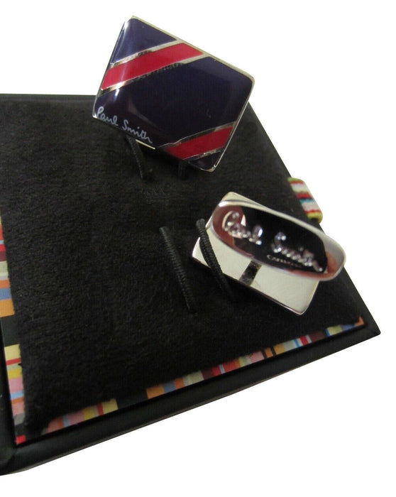 Paul Smith Rectangular Cufflinks – Red & Purple Diagonal Stripe