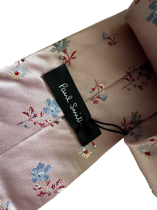 Paul Smith Pink Floral Silk Tie - Hidden Red Rose Elegance!