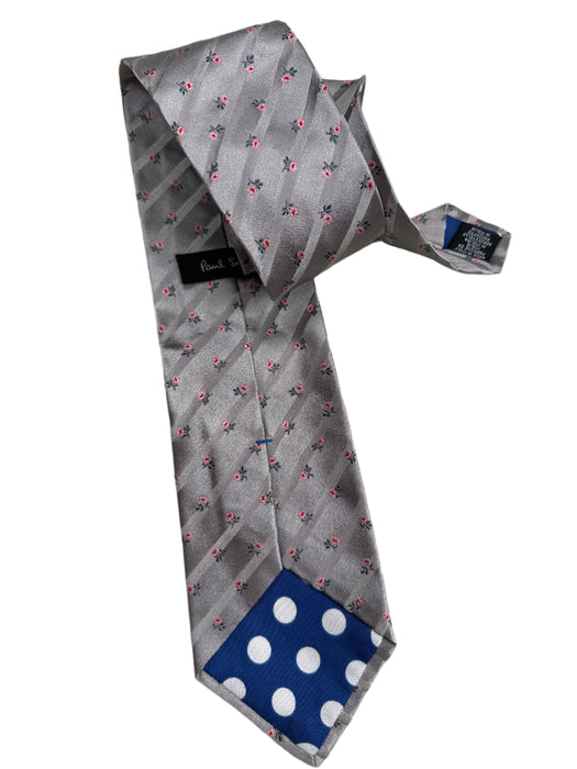 PAUL SMITH Silk TIE Grey with floral detail Polka Lining  8cm