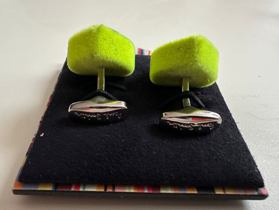 Paul Smith Cufflinks   Neon Green Velvet HEART with centre Stone