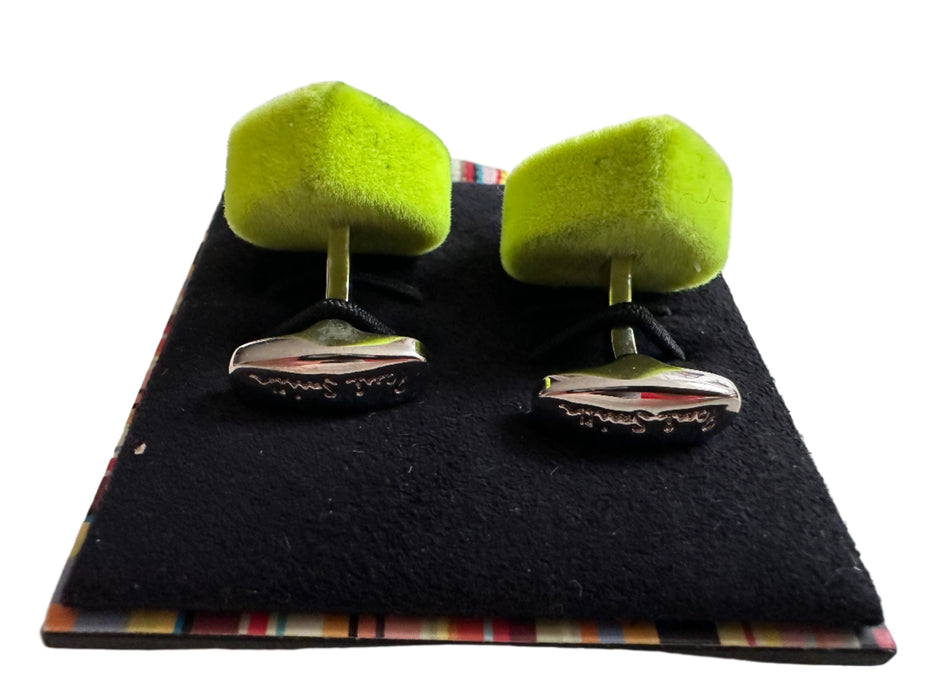 Paul Smith Cufflinks   Neon Green Velvet HEART with centre Stone