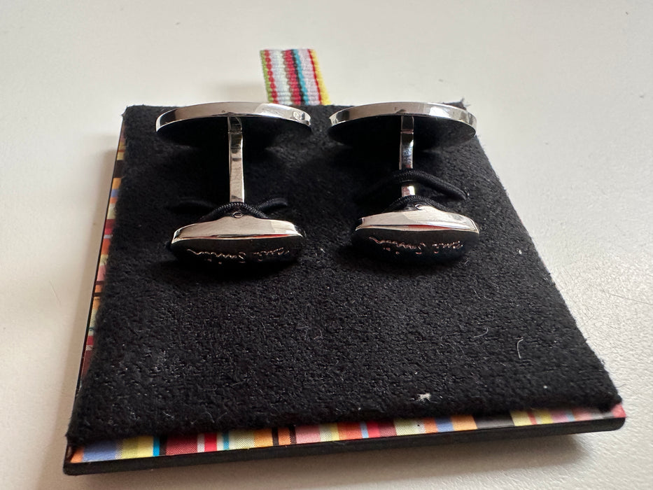 Paul Smith Silver Cufflinks with Blue & Red slant stripe