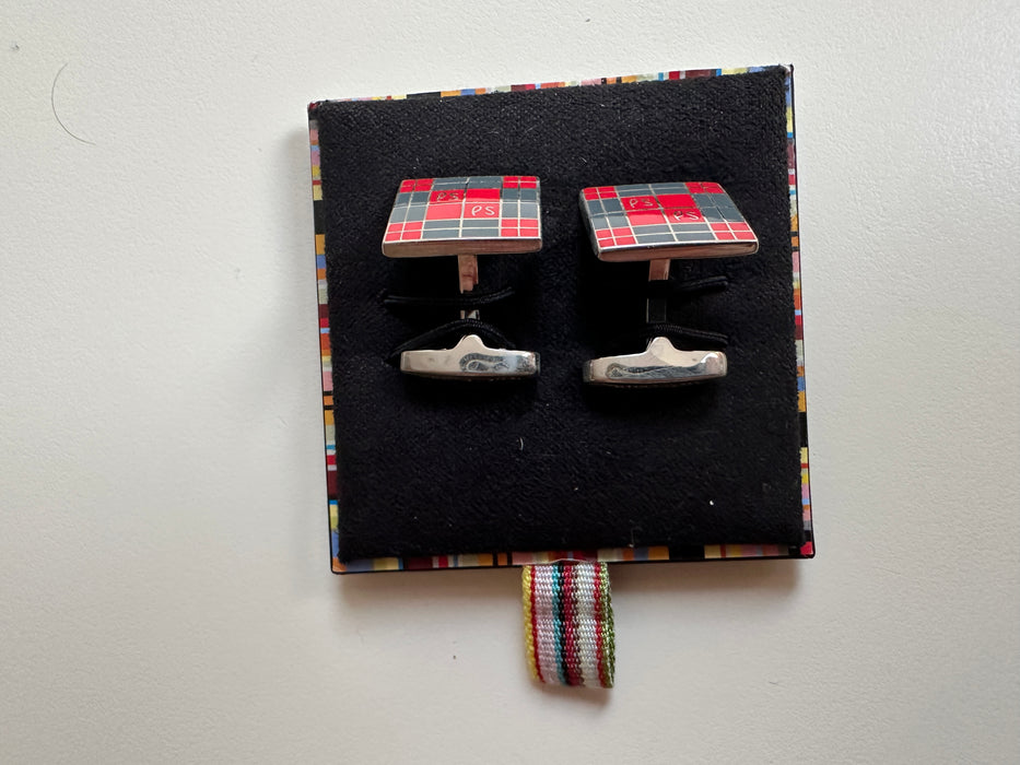 Paul Smith  Cufflinks Checker Board Squares in Red & Grey