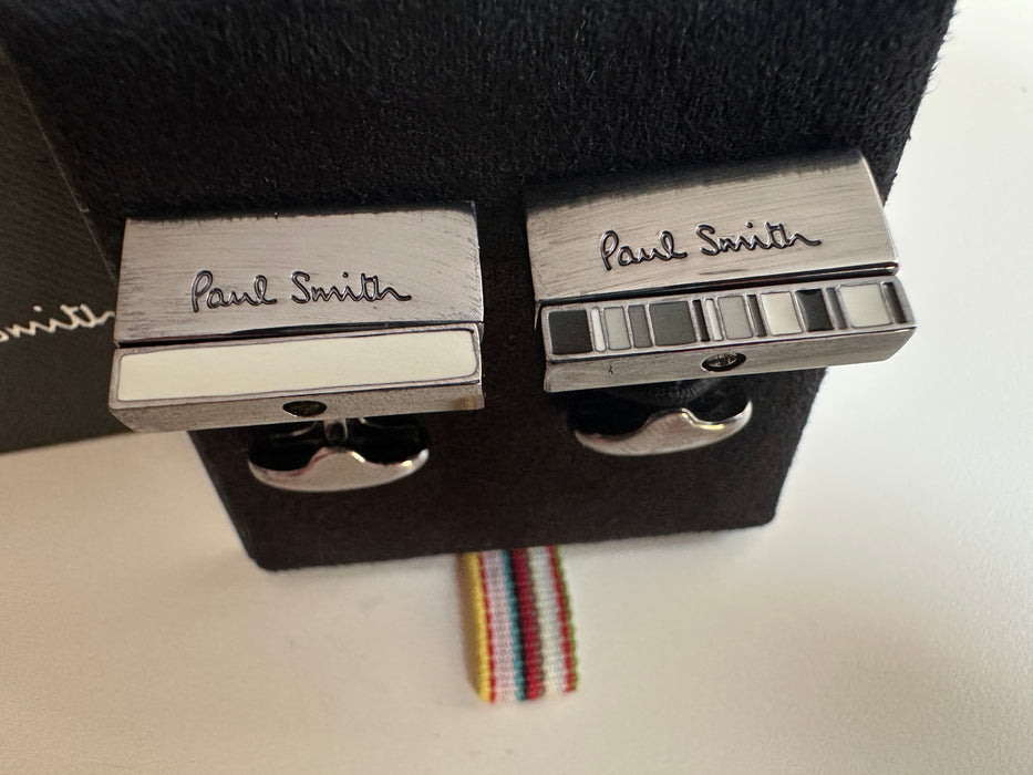 Paul Smith Swivel Block Cufflinks in multi stripe monochrome and white | 2 cufflinks in 1 | Boxed