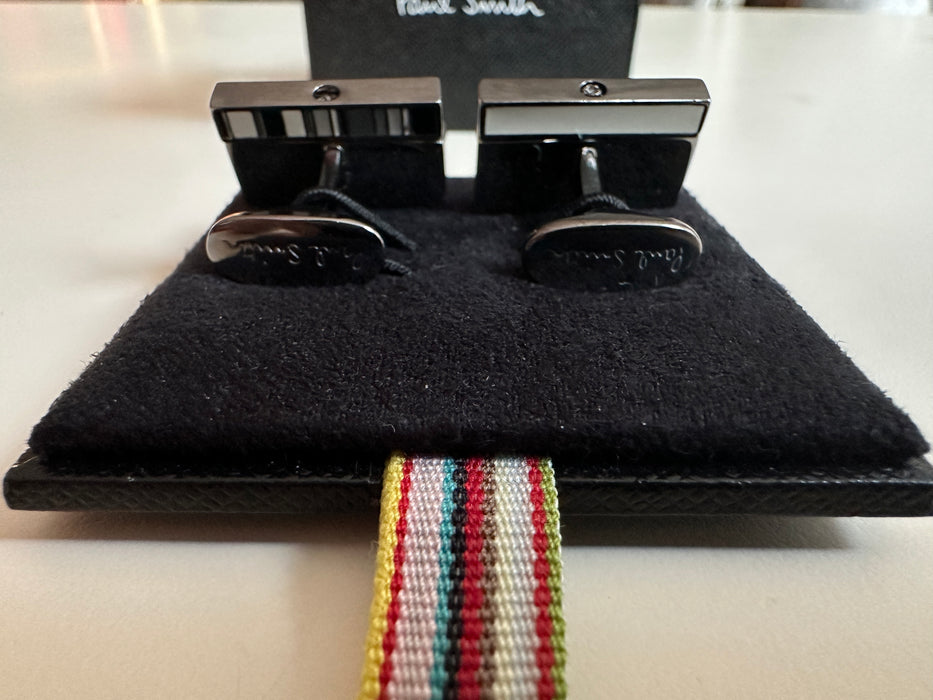 Paul Smith Swivel Block Cufflinks in multi stripe monochrome and white | 2 cufflinks in 1 | Boxed