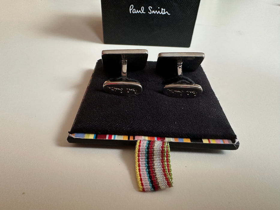 Paul Smith Rectangular Cufflinks – Red & Purple Diagonal Stripe