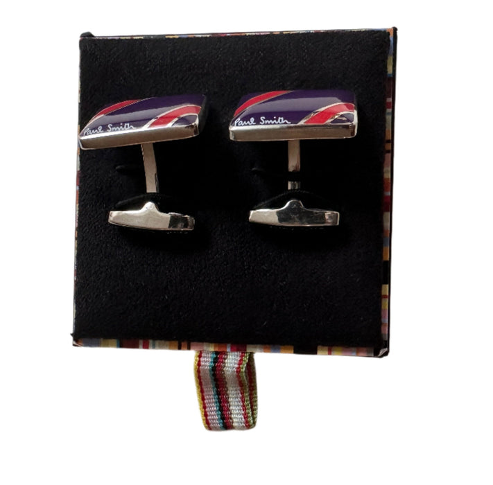 Paul Smith Rectangular Cufflinks – Red & Purple Diagonal Stripe