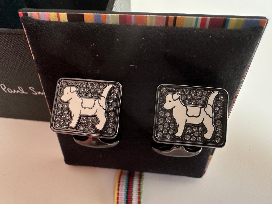 Cufflinks Square Dog Crystal White Paul Smith