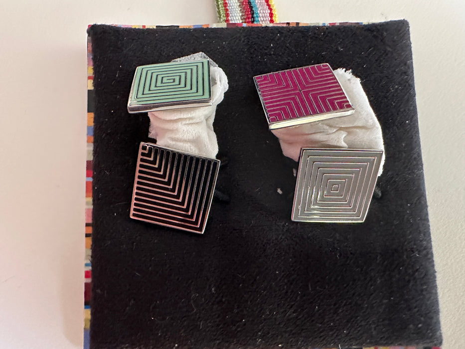 Paul Smith Geometric Lines Cufflinks - Two-Tone Design with Chain Fastening