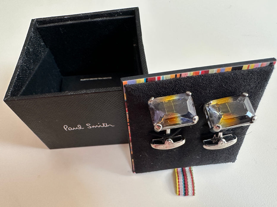 Paul Smith Glass Cufflinks with Multicolor Stripes