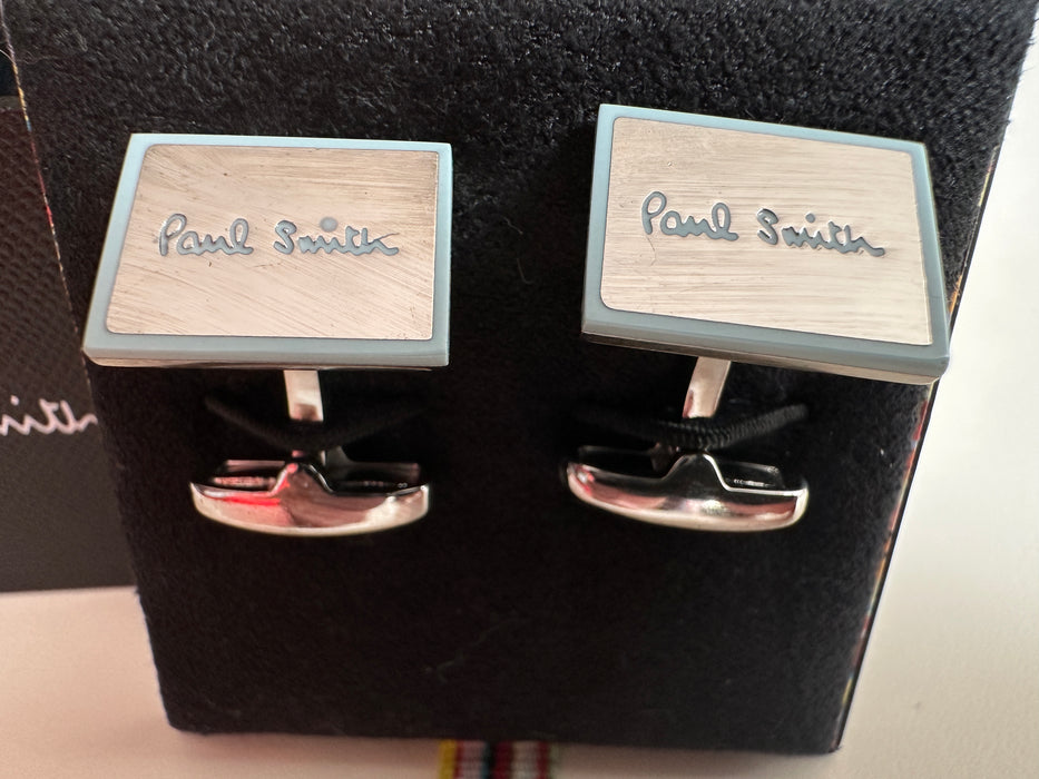Cufflinks Oblong Mirror Face Light Blue ceramic edging Paul Smith