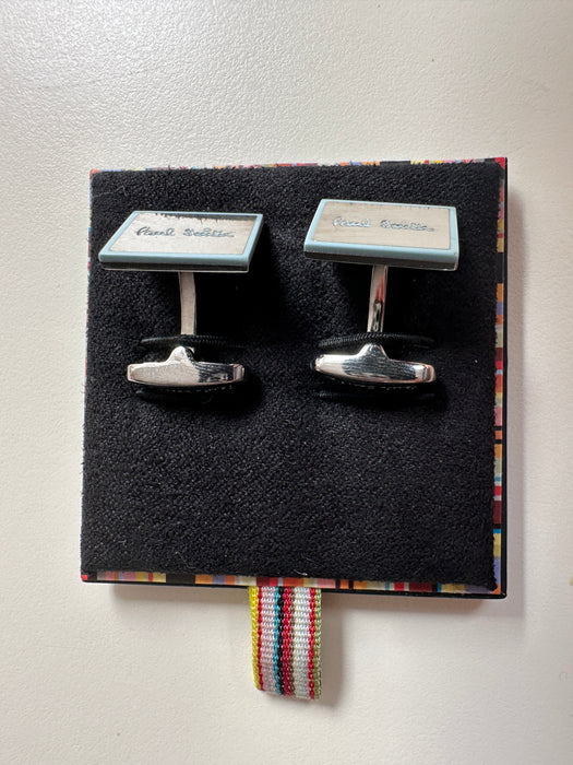 Cufflinks Oblong Mirror Face Light Blue ceramic edging Paul Smith