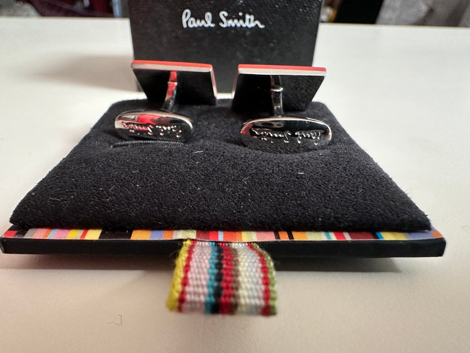 Paul Smith Cufflinks Oblong Mirror Face & Orange ceramic edging