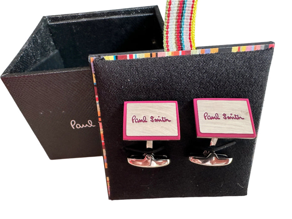 Cufflinks Oblong Mirror Face Pink ceramic edging Paul Smith