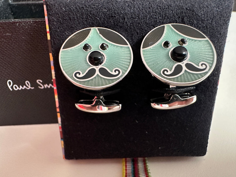 Paul Smith Blue enamel Moustache Face Cufflinks
